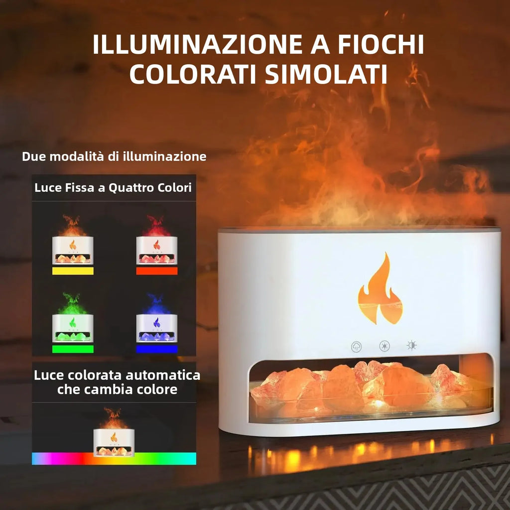 LUVENTI™ GlowFlame – Diffusore di Aromi 3-in-1 ad Effetto Fiamma e Lampada di Sale Himalayano