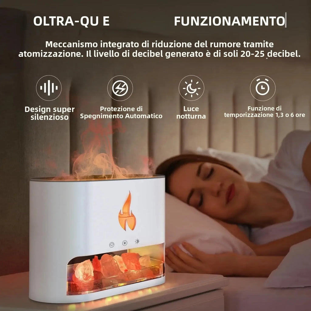LUVENTI™ GlowFlame – Diffusore di Aromi 3-in-1 ad Effetto Fiamma e Lampada di Sale Himalayano